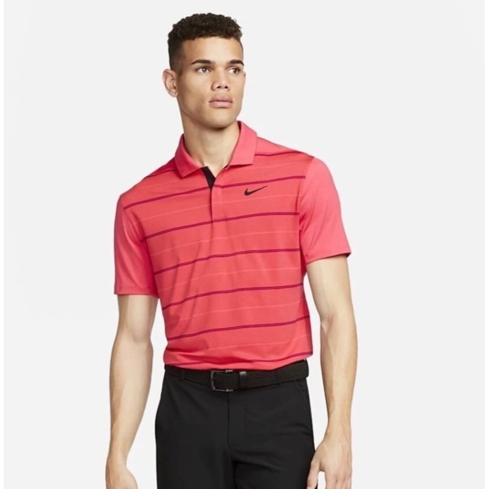 Nike Golf Tiger Woods Collection Stripe Polo XXL DR5318-850 Noble Red Ember Glow